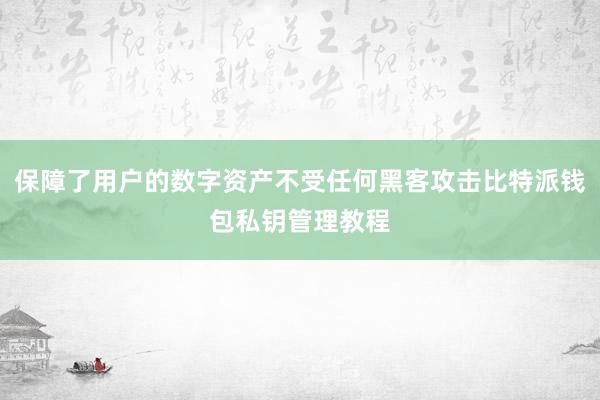 保障了用户的数字资产不受任何黑客攻击比特派钱包私钥管理教程