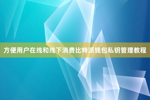 方便用户在线和线下消费比特派钱包私钥管理教程