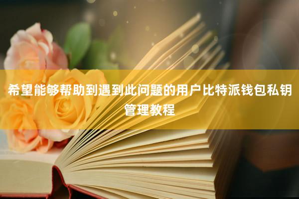 希望能够帮助到遇到此问题的用户比特派钱包私钥管理教程