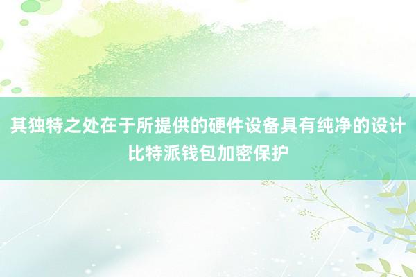 其独特之处在于所提供的硬件设备具有纯净的设计比特派钱包加密保护